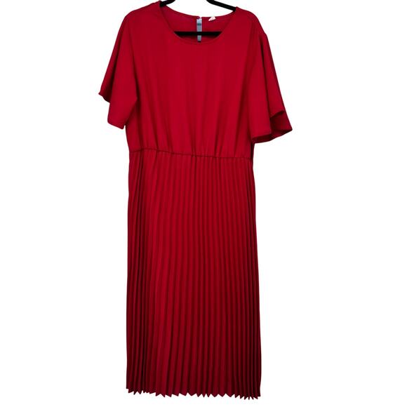 Brick Red Dress with Pleated Skirt - Women's XXL - Picture 1 of 6